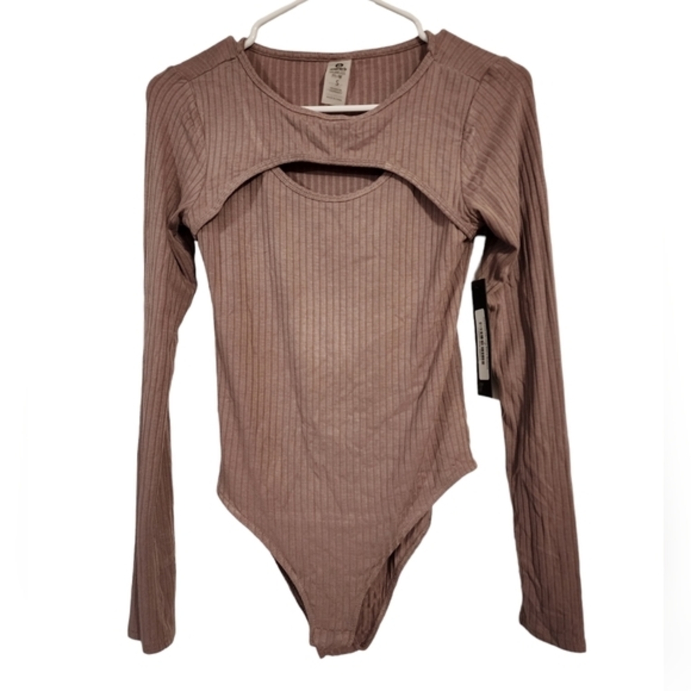 Mono B ribbed taupe longsleeve bodysuit
